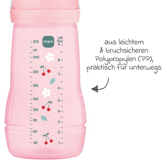 MAM PP-Flasche 2er Pack Easy Active Baby Bottle - Silikon 270 ml - Kirschen - Gr. 1