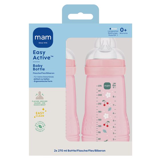 MAM PP-Flasche 2er Pack Easy Active Baby Bottle - Silikon 270 ml - Kirschen - Gr. 1
