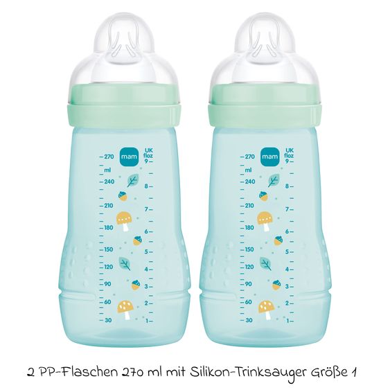 MAM PP-Flasche 2er Pack Easy Active Baby Bottle - Silikon 270 ml - Pilze - Gr. 1