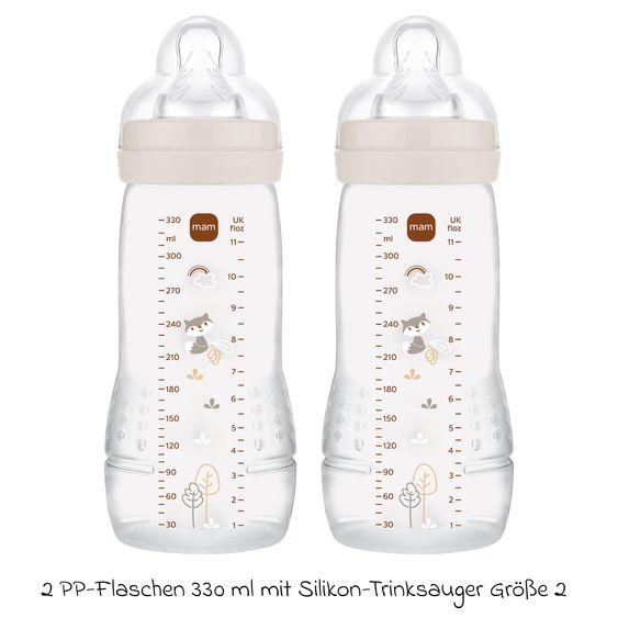 MAM PP-Flasche 2er Pack Easy Active Baby Bottle - Silikon 330 ml - Fuchs - Gr. 2