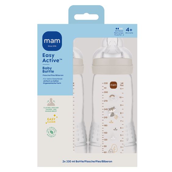 MAM PP-Flasche 2er Pack Easy Active Baby Bottle - Silikon 330 ml - Fuchs - Gr. 2