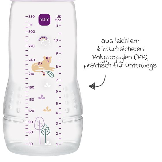 MAM PP-Flasche 2er Pack Easy Active Baby Bottle - Silikon 330 ml - Tiger - Gr. 2