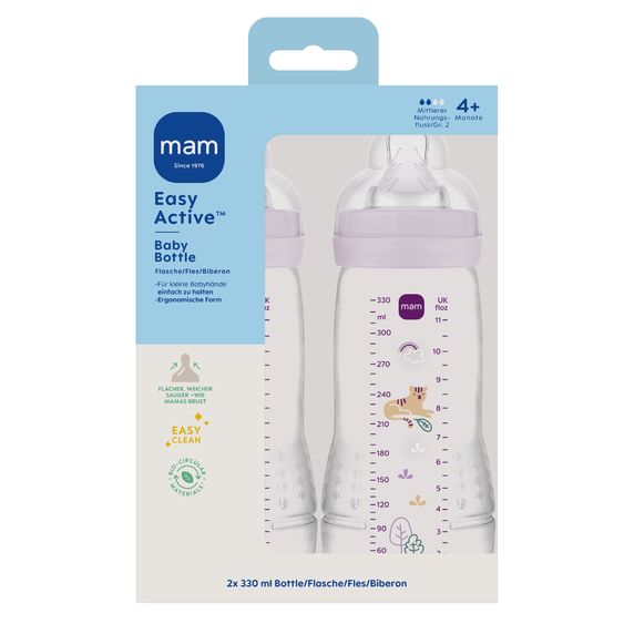 MAM PP-Flasche 2er Pack Easy Active Baby Bottle - Silikon 330 ml - Tiger - Gr. 2