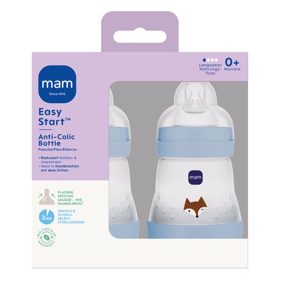 MAM PP Bottle 2-Pack Easy Start Anti-Colic 160 ml - Blue