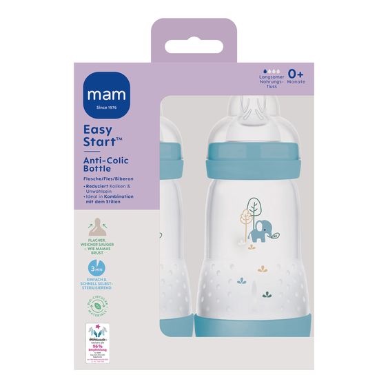 MAM Bottiglia PP 2-pack Easy Start Anti-Colic 260 ml - Blu