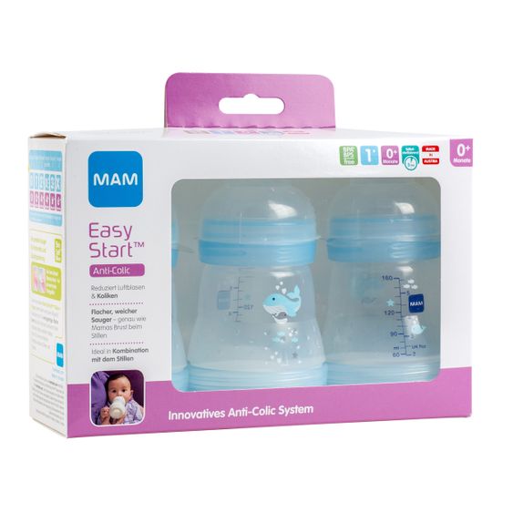 MAM PP-Flasche 3er Pack Easy Start Anti-Colic 160 ml - Blau