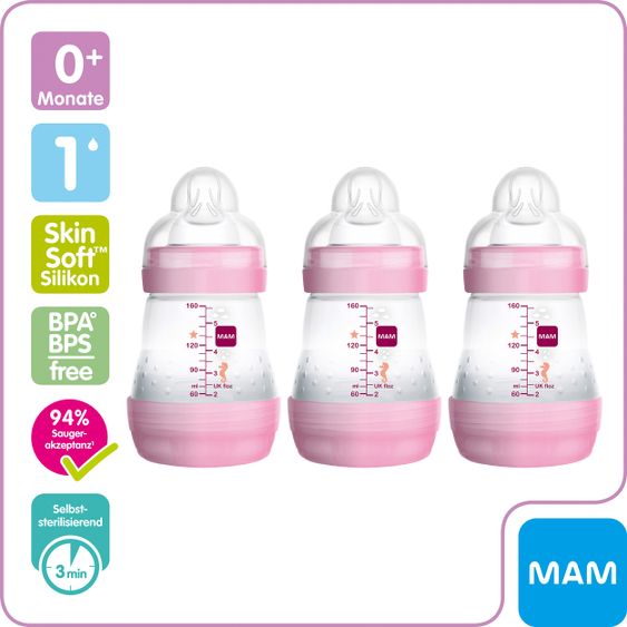 MAM PP-Flasche 3er Pack Easy Start Anti-Colic 160 ml - Rosa