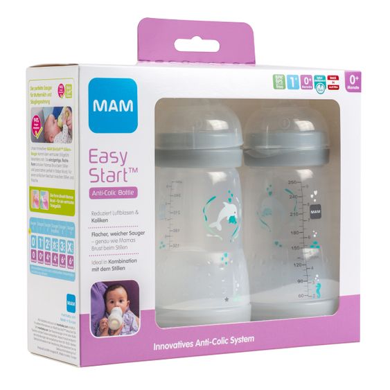 MAM PP-Flasche 3er Pack Easy Start Anti-Colic 260 ml - Grau