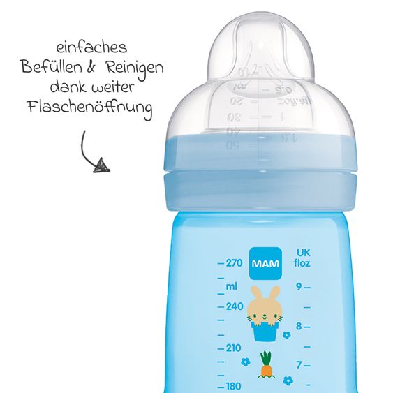 MAM Biberon in PP Easy Active 270 ml - Silicone Gr. 1 - Bunny