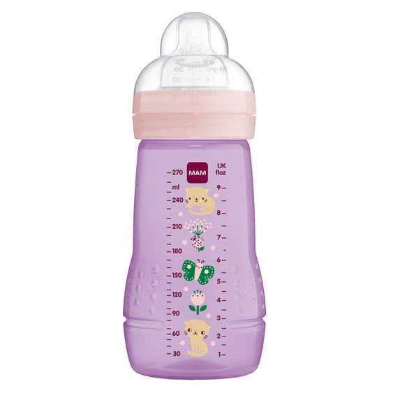 MAM PP-Flasche Easy Active Baby Bottle 270 ml - Silikon Gr. 1 - Katze & Schmetterling