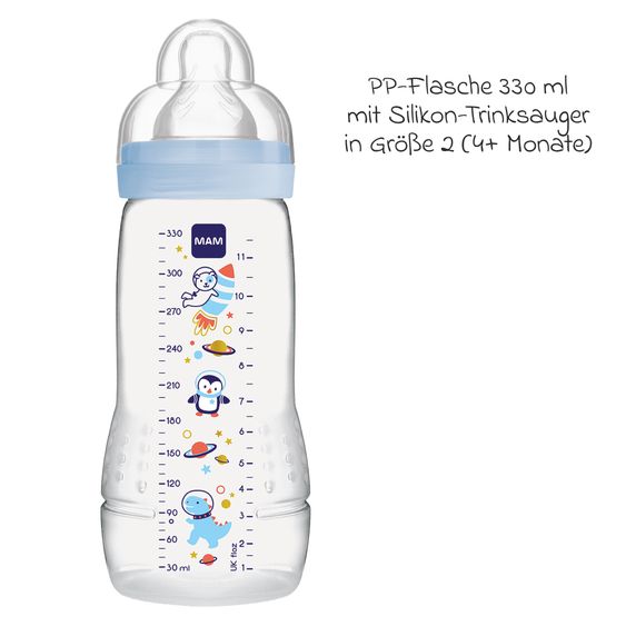 MAM PP-Flasche Easy Active Baby Bottle 330 ml - Silikon Gr. 2 - Weltall - Blau
