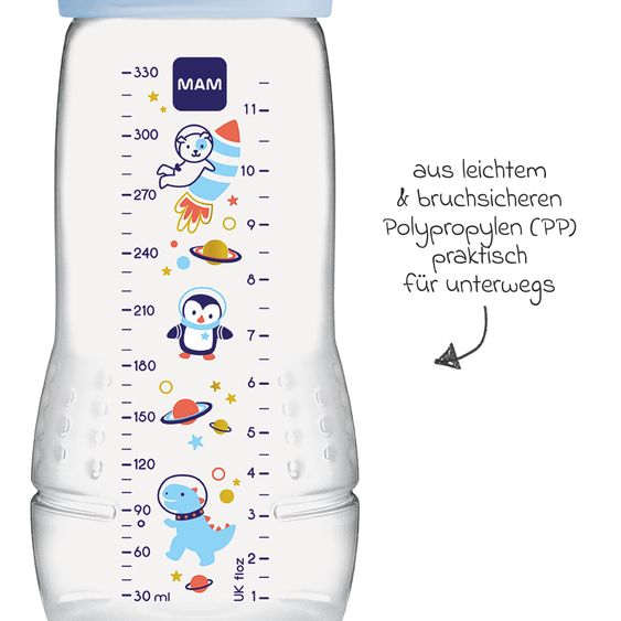MAM PP-Flasche Easy Active Baby Bottle 330 ml - Silikon Gr. 2 - Weltall - Blau