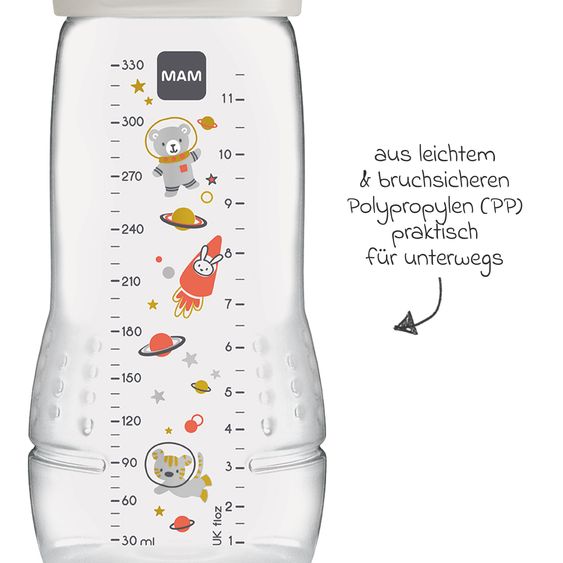 MAM PP-Flasche Easy Active Baby Bottle 330 ml - Silikon Gr. 2 - Weltall - Grau