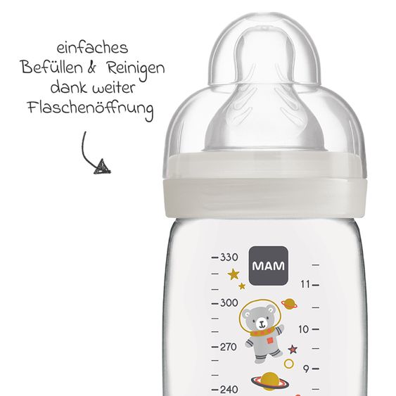 MAM PP-Flasche Easy Active Baby Bottle 330 ml - Silikon Gr. 2 - Weltall - Grau