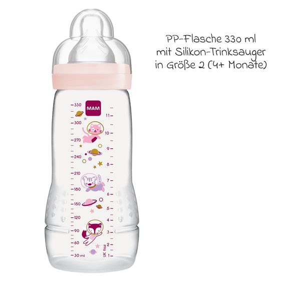 MAM PP-Flasche Easy Active Baby Bottle 330 ml - Silikon Gr. 2 - Weltall - Rosa