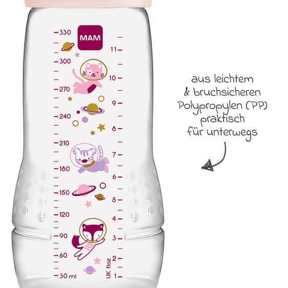 MAM PP-Flasche Easy Active Baby Bottle 330 ml - Silikon Gr. 2 - Weltall - Rosa