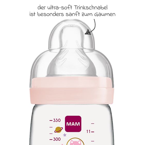 MAM PP-Flasche Easy Active Baby Bottle 330 ml - Silikon Gr. 2 - Weltall - Rosa