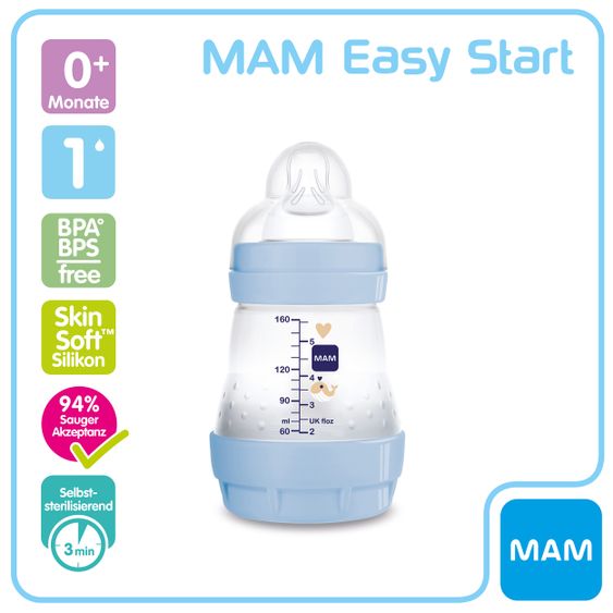 MAM PP-Flasche Easy Start Anti-Colic 160 ml + Silikon-Sauger Gr. 1 - Wal