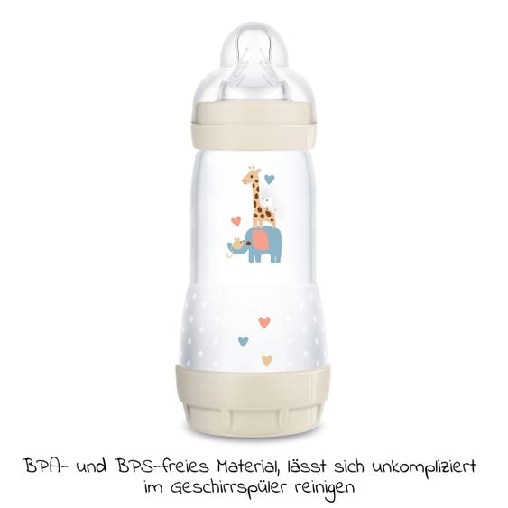 MAM PP-Flasche Easy Start Anti-Colic 320 ml + Silikon-Sauger Gr. 2 - Elefant & Giraffe