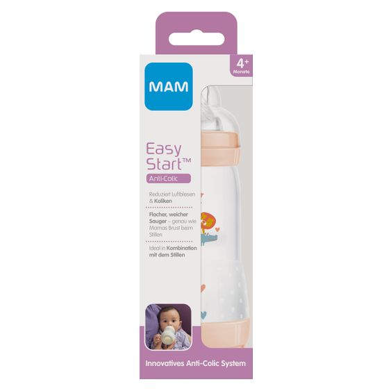 MAM Bottiglia in PP Easy Start Anti-Colic 320 ml + tettarella in silicone misura 2 - coccodrillo e leone