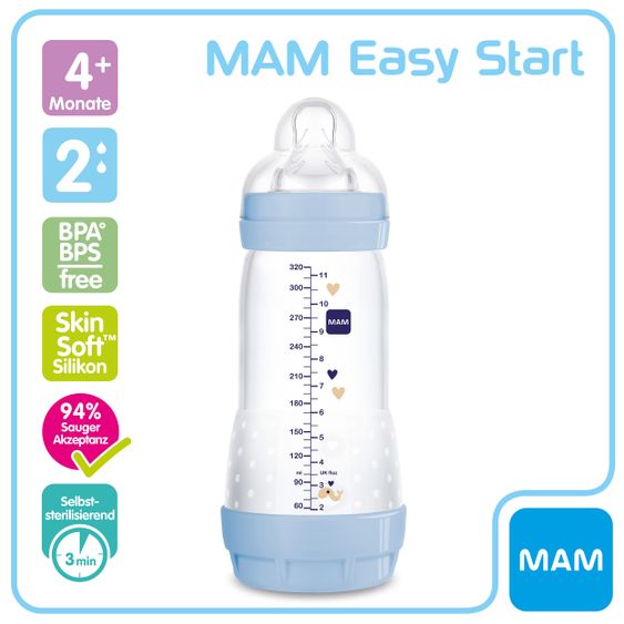 MAM PP-Flasche Easy Start Anti-Colic 320 ml + Silikon-Sauger Gr. 2 - Wal & Robbe