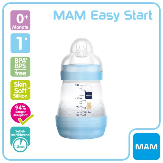 MAM PP-Flasche Easy Start Anti-Kolik 160 ml - Silikon Gr. 1 - Bär