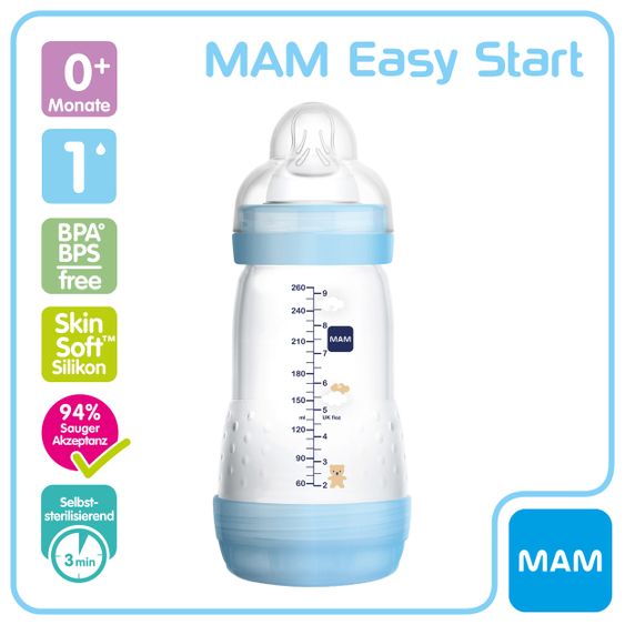 MAM PP-Flasche Easy Start Anti-Kolik 260 ml - Silikon Gr. 1 - Bär