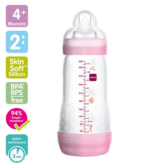 MAM Bottiglia in PP Easy Start Anti-Colic 320 ml - silicone taglia 2 - per bambine