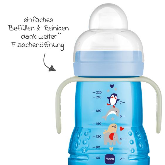 MAM Bottiglia in PP Trainer + Night 220 ml - Blu