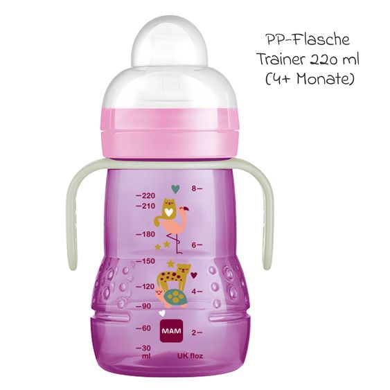 MAM PP-Flasche Trainer + Night 220 ml - Lila & Rosa