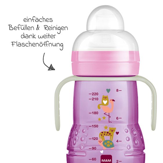 MAM PP bottle Trainer + Night 220 ml - Purple & Pink