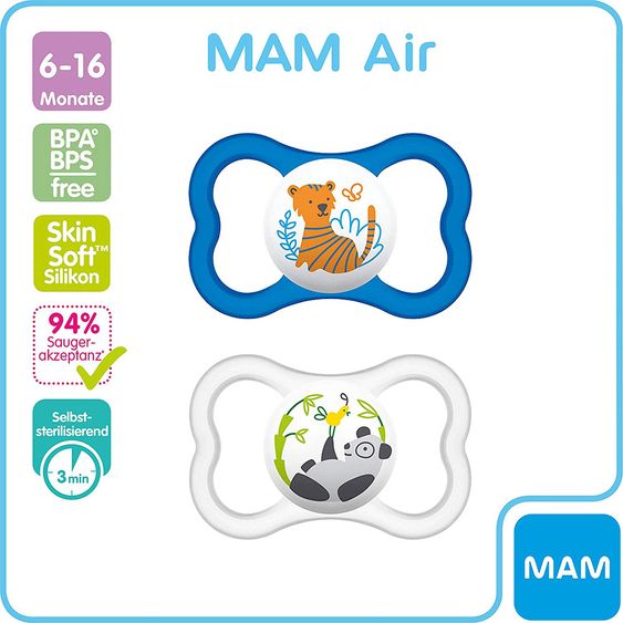MAM Schnuller 2er Pack Air - Silikon 6-16 M - Tiger & Panda
