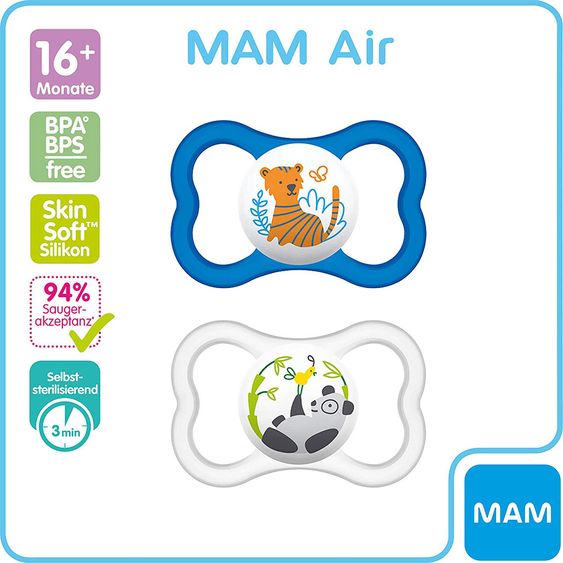 MAM Schnuller 2er Pack Air - Silikon ab 16 M - Tiger & Panda