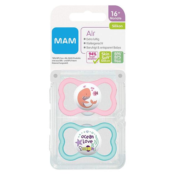 MAM Schnuller 2er Pack Air - Silikon ab 16 M - Wal & Ocean