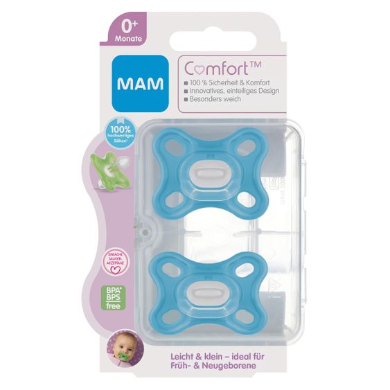 MAM Schnuller 2er Pack Comfort - Silikon ab 0 M - Blau