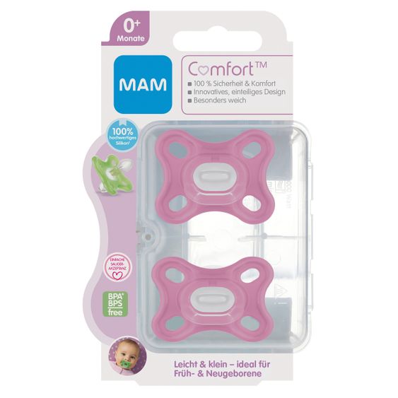MAM Schnuller 2er Pack Comfort - Silikon ab 0 M - Rosa