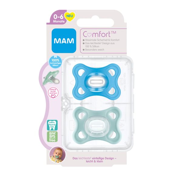 MAM Schnuller 2er Pack Comfort - Silikon 0-6 M - Blau Mint