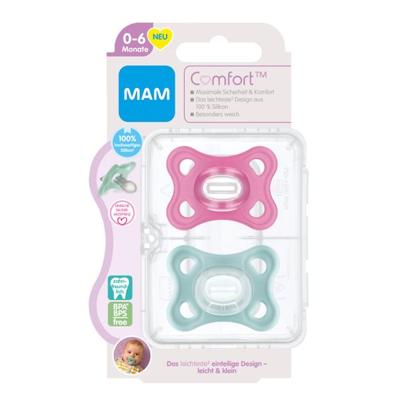 MAM Schnuller 2er Pack Comfort - Silikon 0-6 M - Rosa Grün