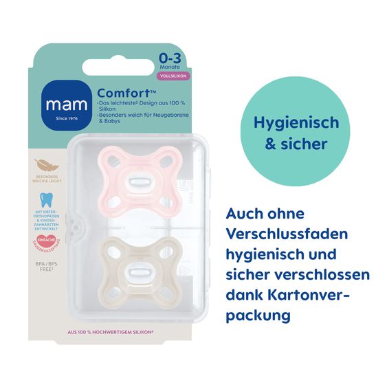 MAM Schnuller 2er Pack Comfort - Silikon Newborn - Rosa - Gr. 0-3 M