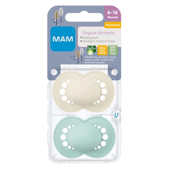 MAM Schnuller 2er Pack Original Elements - Latex 6-16 M - Mint Beige