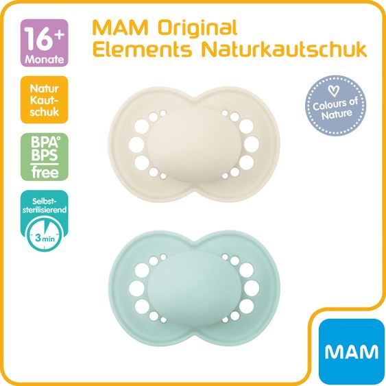 MAM Schnuller 2er Pack Original Elements - Latex ab 16 M - Mint Beige