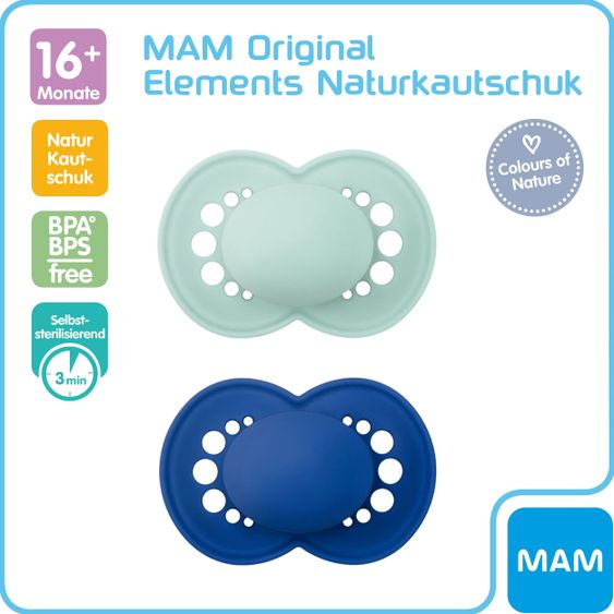 MAM Schnuller 2er Pack Original Elements - Latex ab 16 M - Mint Blau