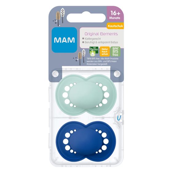 MAM Schnuller 2er Pack Original Elements - Latex ab 16 M - Mint Blau