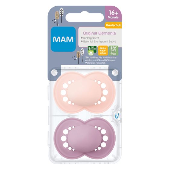 MAM Schnuller 2er Pack Original Elements - Latex ab 16 M - Rosa Lila