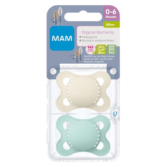 MAM Schnuller 2er Pack Original Elements - Silikon 0-6 M - Beige Mint