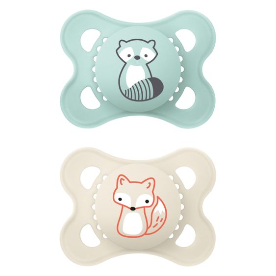 MAM Schnuller 2er Pack Original Elements - Silikon 0-6 M - Waschbär & Fuchs