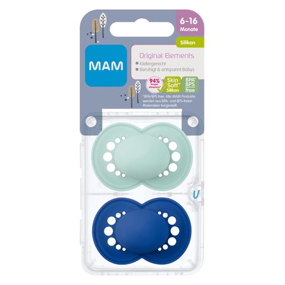 MAM Schnuller 2er Pack Original Elements - Silikon 6-16 M - Mint Blau