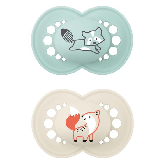 MAM Schnuller 2er Pack Original Elements - Silikon 6-16 M - Waschbär & Fuchs