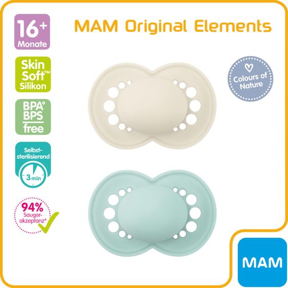 MAM Schnuller 2er Pack Original Elements - Silikon ab 16 M - Mint Beige