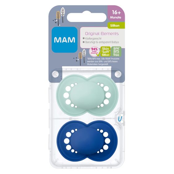 MAM Schnuller 2er Pack Original Elements - Silikon ab 16 M - Mint Blau
